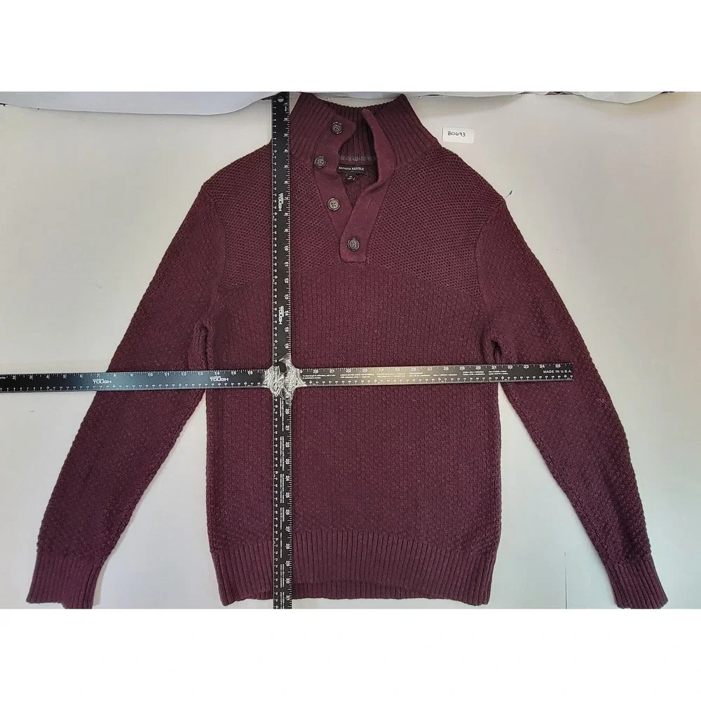 Banana Republic Burgundy Textured Mock Neck Button‎ Up Sweater Mens Medium